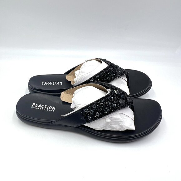 Kenneth Cole Reaction Size 9.5 Glam-Athon Black Jeweled Slides Sandals Shoes - Picture 1 of 13